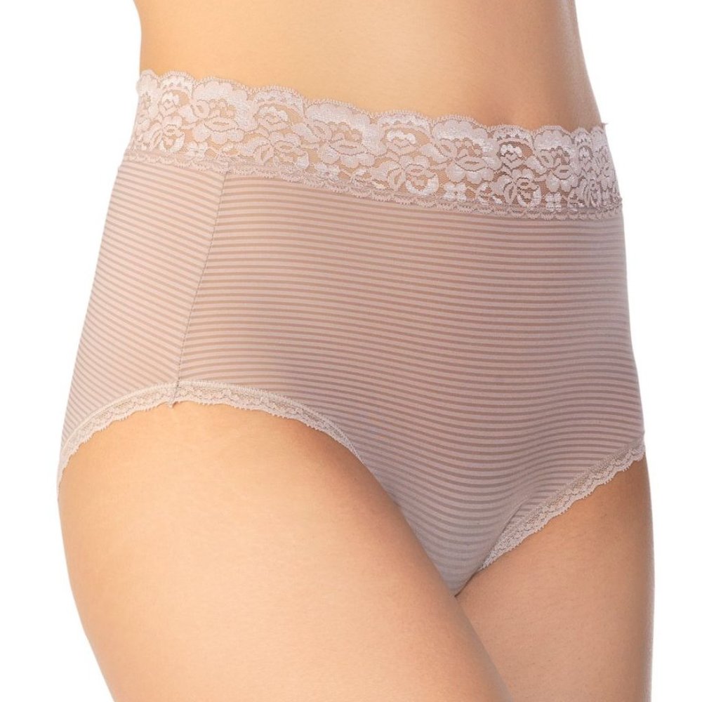 Vanity Fair NWT Toasted Coconut Stripe Flattering Lace Brief 13281 6 / M